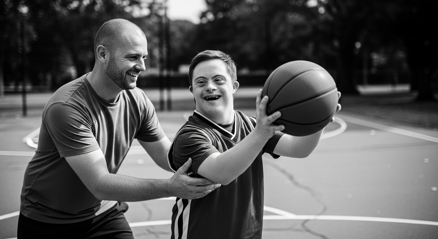A casual basketball game in the community